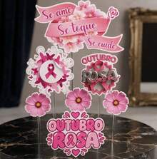 Topo de Bolo Outubro rosa/ OUTUBRO ROSA - Rosa chiclete - Visão 5