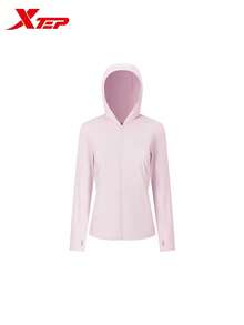 XTEP Knit Hooded Top | Women's Summer New Slim Waist Lightweight Ice Silk Sun Protection Skin Jacket Outdoor Milkshake Pink - Milkshake Powder - View 3