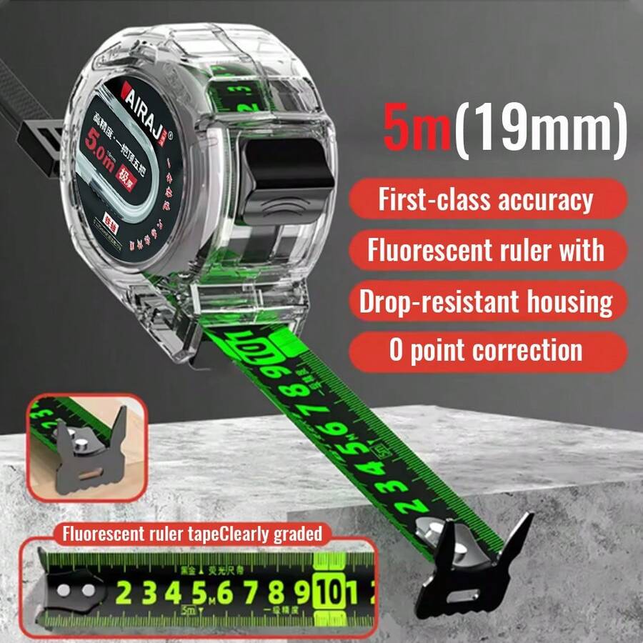 1pc 5M X19MM Fluorescent Tape Measure Precision Thickened Scale Waterproof And Wear-Resistant Multipurpose Measuring Tool - A - View 1