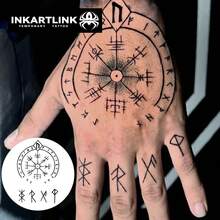 INKARTLINK 1PC Viking Rune Compass Tattoo Sticker, Temporary Waterproof Body Art Tattoo Sticker, Lasts 2-5 Days, Water Transfer Color Tattoo Sticker, Suitable For Men And Women, Essential For People, Party Essential Decoration, Holiday Celebration Body Decoration - Black - View 3