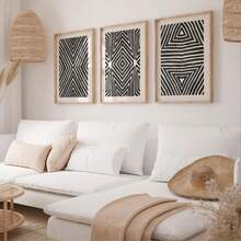 1/3pcs Black White Geometric Canvas Wall Art Set Boho Pattern Abstract Line Prints, Bold Modern Minimalist Wall Decor For Living Room Bedroom Office, Chic Artwork Gift For Family & Friends Unframed Unframed - Pattern - View 3