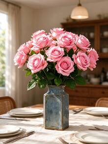 100pcs Artificial Pink Rose, Fake Flowers, Suitable For DIY Wedding Bouquet, Tabletop Decor, Bridal Shower, Valentine's Day Decoration, Party Decor, Home Decor And More - Pink - View 9