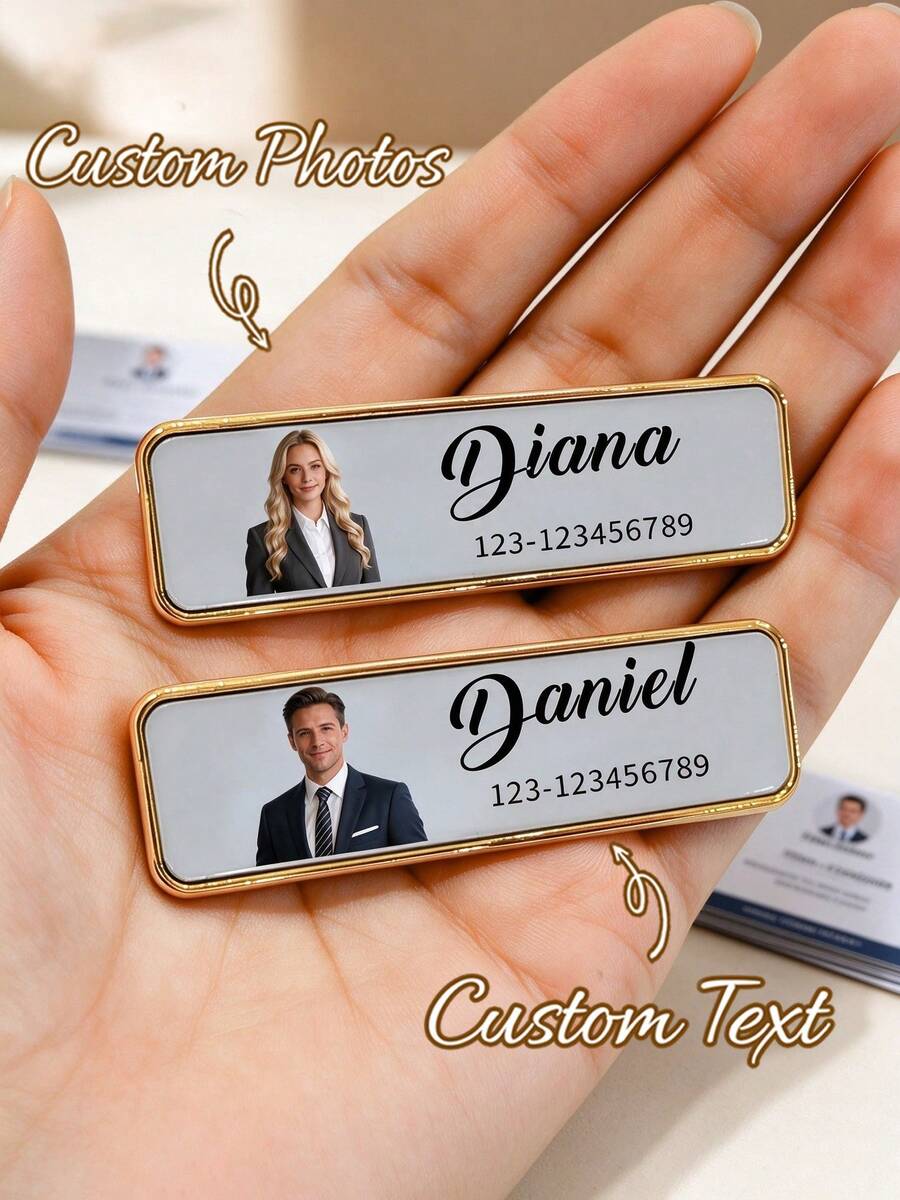 Customized Photo Engraved Name Image Badge With Pin - Universal Stainless Steel Identification Tag Personalized Title Nameplate, Personalized Gift - Multicolor - View 1