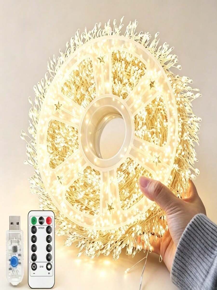 1pc USB Firecracker String Lights, 1000 LED Beads, DIY Indoor/Outdoor Decorative String Lights, 8 Flashing Modes, Create Warm Holiday Atmosphere, Suitable For Christmas, Room, Party, Christmas Tree, Home Decor And Window Decoration - Firecracker String Lights - View 1