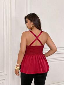 Plus Size Women's Spring/Summer Elegant Fashion Cowl Neck With Metal Buckle Decor Satin Glossy Fabric Flared Hem Camisole, Suitable For Party, Gathering, New Year, Valentine's Day - Burgundy - View 2