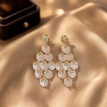 Unique Design Rhinestone Petal Earrings For Women, Vintage Elegant Exaggerated High-End Beach Stud Earrings - White - View 6