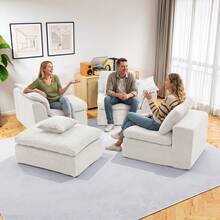 Cloud-Style Modular Sofa With Movable Ottoman, Modern 4-Seater Sofa, L-Shaped Sofa With Deep Seating For Living Room, Bedroom, And Apartment - Off White - View 3