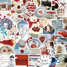 50PCS Retro Winter Cream-Style Cartoon Stickers Winter Aesthetics Graffiti Decorative Stickers For Water Bottle, Guitar, Luggage, Phone, Case, Laptop, Skateboard, Gift - one-size - View 3