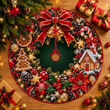 1pc Christmas Wreath Large Bow Pattern Christmas Tree Skirt, Elegant Color Holiday Decoration, 5 Sizes, Unisex Holiday Gift, Suitable For Home And Party Christmas Home Decor - Christmas Wreath Large Bow - View 1