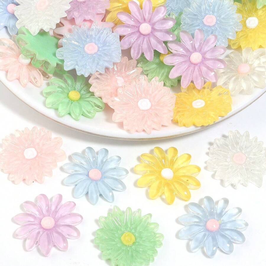 20pcs/Pack Resin Clear Flower Cream Glue Stickers 22mm, Macaron Multicolor, Fresh Style, Can Be Used As Shoe Charms For Hollow Out Clogs, Also For DIY Keychains, Bracelets, Handmade Jewelry Creative Accessories