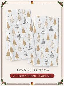 2pcs Christmas Minimalist Christmas Tree Pattern Kitchen Towels, Soft Polyester Material Dish Cloths, Suitable For Kitchen Decor, Kitchen Cleaning, Holiday Party Decoration, Kitchen & Bathroom Supplies Home Essentials, Home Decor, Housewarming Gift - Multicolor - View 9