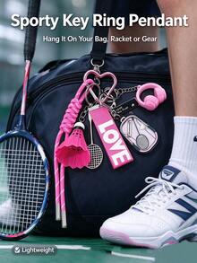 Badminton Themed Keychain, Realistic Badminton Shuttlecock + Small Earphone Pouch Pendant With Woven Rope And Buckle, Sports Style Key Ring Charm, Cool Gift For Badminton Enthusiasts And Players - Multicolor - View 5