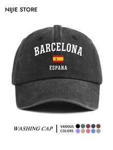 1pc Unisex Vintage Washed Baseball Cap With BARCELONA Graphic Print, Soft Comfortable Adjustable Classic Dad Hat, Outdoor Wear Baseball Cap Suitable For Daily Use, Warm And Windproof - A - View 7