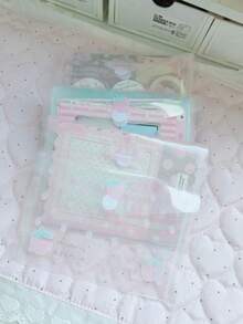 2/1pc Highly Attractive INS Style Card Packaging Material, Transparent Storage Bag, Thickened Gift Bag, Strawberry And Cake Design Elements, Snap Closure Design, Suitable For Daily Use And Study, High Aesthetic And Pattern Stationery Bag - File Folder - View 3