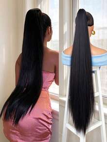 HEYPINK 38-Inch Extra Long Straight Synthetic Hair Ponytail Extension, Ombre Brown To Burgundy Black, Claw Clip Ponytail Hair Accessory Suitable For Women Party And Daily Use, Halloween - Dark Brown - View 17
