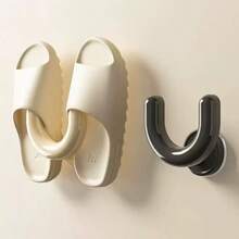 1pc Wall Mounted Shoe Rack With Suction Cup, U-Shaped Hooks For Slippers Storage, White Suitable For Daily Item Storage, Can Hang Slippers, Hair Ties, Towels And More. - Black - View 1