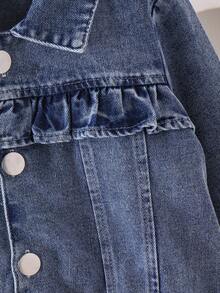 1pc Baby Girl Blue Cute Style Ruffle Front Decor Long Sleeve Jacket, Spring/Autumn - Blue - View 7