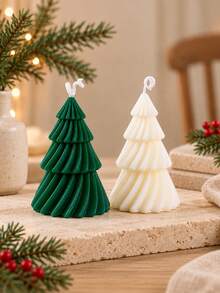 Christmas Tree Shaped Soy Wax Scented Candle, 5.5*10cm Handmade Ribbed Aromatherapy Candle, Xmas Table Mantel Home Decor, Holiday Gift - Multicolor - View 16