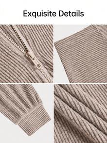Women's Loose Ribbed Hooded Long Sleeved Top And Wide Leg Pants Two Pieces Set For Autumn And Winter, Suitable For Casual Wear And Daily Commuting. - Light Apricot - View 3