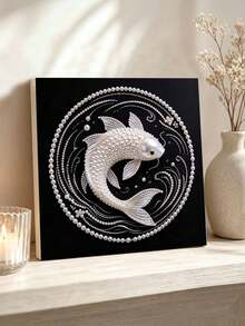 Handmade Pearl Painting Set, Pearl Koi Fish Pattern Design, Complete Set Of Hand Tools, Wall Decoration, Holiday Gifts. - A - View 3
