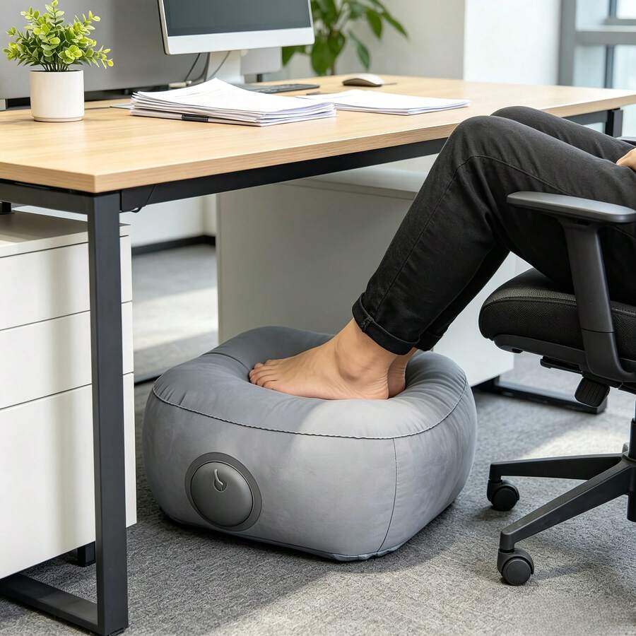 1pc Thickened PVC Inflatable Footrest, Height Adjustable; Lightweight And Portable Inflatable Footstool, Easy To Use For Airplane, High-Speed Train Long-Distance Travel, Home, Office Footrest, Foldable And Space-Saving When Not In Use