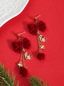 European And American Christmas Red Bow Earrings, Christmas Tree, Heart Earrings, Perfect For Christmas, Valentine's Day, Dates, Parties And Other Occasions - Red - View 5