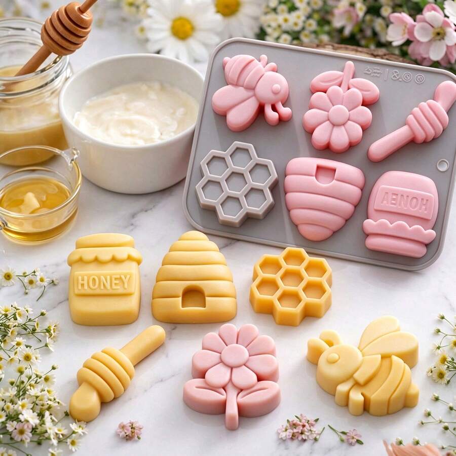 1pc 6-Cavity Bee & Flower Silicone Mold, Theme Silicone Soap Mold, Bee ...