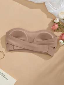 Cross-Strap Bandeau Bra, Seamless Non-Slip Bandeau With Removable Pads, Wire-Free Layering Bra - Khaki - View 9