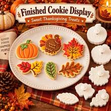 4/6pcs Autumn Thanksgiving Cookie Cutter Set, Press-Style Stamp Cookie Molds, Pumpkin, Maple Leaf, Oak Leaf, Turkey Shaped 3D Cookie Cutters. Frosting Pastry Making Tools. - View 1