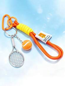 1pcTennis Racket Keychain, Colorful Braided Lanyard, Cute Ins Style Bag Charm, Sporty Key Ring Pendant Gift For Students - Multicolor - View 7