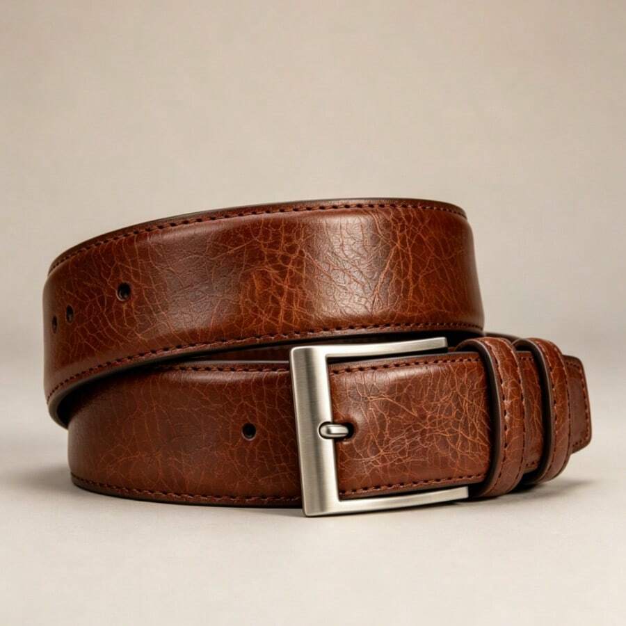 1pc Men's Buckle Belt, Alloy Scratch-Resistant Metal Buckle, Fashion Accessory | Exquisite Appearance | High-Quality Leather, Ideal Gift For Father And Husband - Brown - View 1