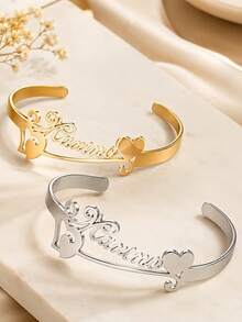 Customized Birthday Flower Name Bangle For Women Gold Color Stainless Steel Letter Bangle Personalized Jewelry Birthday Gift - Multicolor 1 - View 8