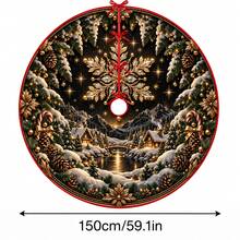 1件裝 黑金雪花村莊圖案聖誕樹裙，優雅節日裝飾，5種尺寸，中性節日禮物，適用於居家與派對聖誕家居裝飾 - 黑金雪花雪景村莊 - 查看 14