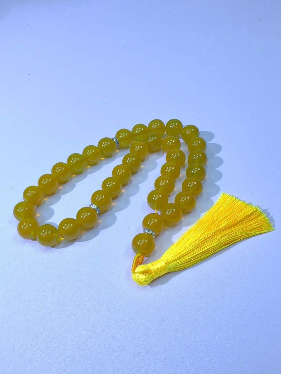 1pc 33-Bead 12mm Muslim Men's Prayer Beads, Glass Material With Tassel - Multicolor - View 1