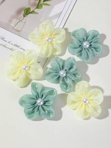 16/8/1pc Girls Colorful Floral Hair Clips, Soft Glitter Gauze Alligator Hair Clips With Pearl Embellishments, Children's Hair Accessories, Side Bangs Hair Clips, Fairy Style Hair Clips For Daily Wear - Multicolor - View 3