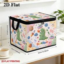 1pc 2D FLAT New Felt-Like Texture Green Dinosaur Alien UFO Space Fantasy Print Storage Box, Clothes & Bedding Storage, Toy Storage, Moving Storage, Wardrobe Organization, Underbed Storage, Foldable Zipper Storage Box, Fantasy Style Storage Container, Fabric Storage Organizer, Home Space-Saving Storage Bag - A - View 4