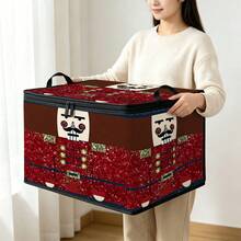1pc 2D Foldable Zipper Storage Bag, Christmas Theme Nutcracker Soldier Pattern Print, Thickened Large Capacity Organizer With Reinforced Handle, Suitable For Clothing, Bedding, Cosmetics, Wardrobe, Under Bed Storage, Car Trunk, Office Moving - View 2