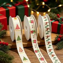 3/1 Christmas Gift Wrapping Ribbon, Vintage Holly Print Ribbon, Suitable For Decorating Christmas Party Supplies, Holiday Party And Celebration Bow Decorations, Also Suitable For Sewing DIY Handmade Crafts - Multicolor - View 2