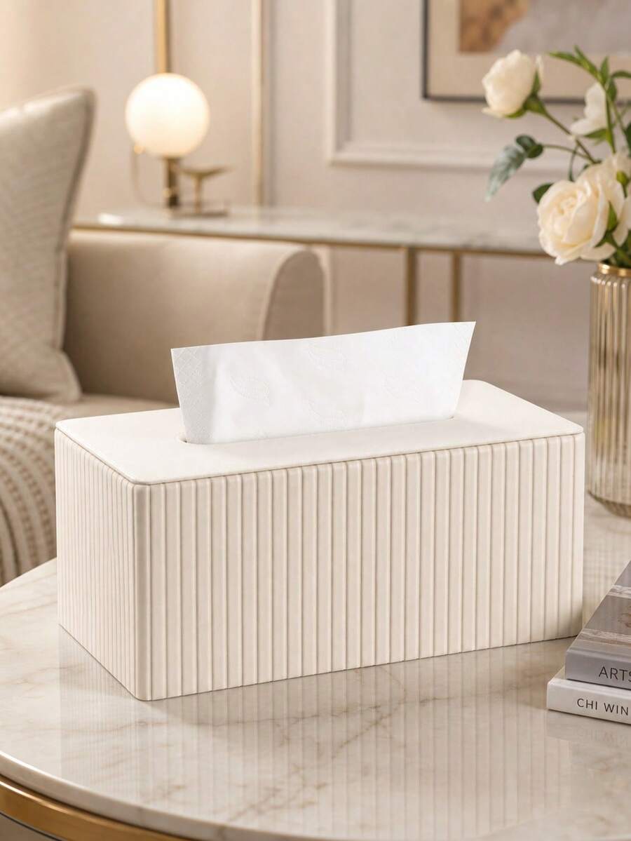 Elegant Italian-Style Tissue Box, Roman Column Striped PU Leather Tissue Box Holder, Suitable For Living Room, Bathroom, Bedroom, Dining Room And Car / Durable And Fashionable Tissue Dispenser Bathroom Accessories - Multicolor - View 1