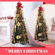 Christmas Tree Decoration Set With Red Gold Ribbon Garland And Christmas Ball Ornaments, Luxury Holiday Xmas Tree Decor Kit, Festive Indoor Home Party Decorations - Multicolor - View 8