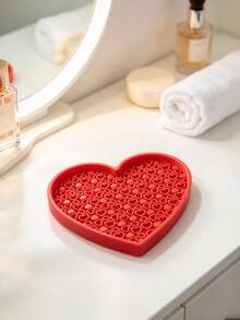 Cute Heart‑Shaped Silicone Makeup Brush Cleaning Mat, Portable Textured Cosmetic Brush Cleaner Pad, Reusable Beauty Tool For Travel, Home & Makeup Studio, Ideal Gift For Makeup Lovers - Multicolor - View 6