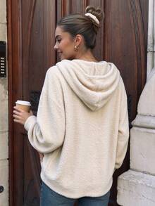 Vuslat Women's Autumn Casual Minimalist V-Neck Drawstring Soft Teddy Fleece Pullover Sweatshirt Sweatshirt For Commuting, Campus, Street, Shopping - Apricot - View 6