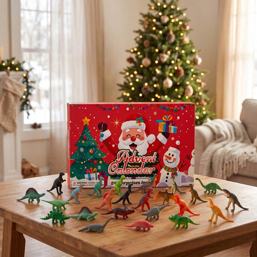 24-Grid Dinosaur Christmas Advent Calendar, Christmas Countdown Toy Blind Box, Mini Dinosaur Toy Surprise Box, Christmas Stocking Stuffer, Children's Birthday Gift Party Favor