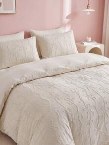 2/3pcs Khaki Bow Tufted Polyester Duvet Cover Set, Bohemian Vintage Bedding Set, Suitable For All Seasons (1 Duvet Cover + 1/2 Pillowcase), Soft & Breathable, Without Filler - Khaki - View 2