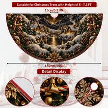 1件裝 黑金雪花村莊圖案聖誕樹裙，優雅節日裝飾，5種尺寸，中性節日禮物，適用於居家與派對聖誕家居裝飾 - 黑金雪花雪景村莊 - 查看 10