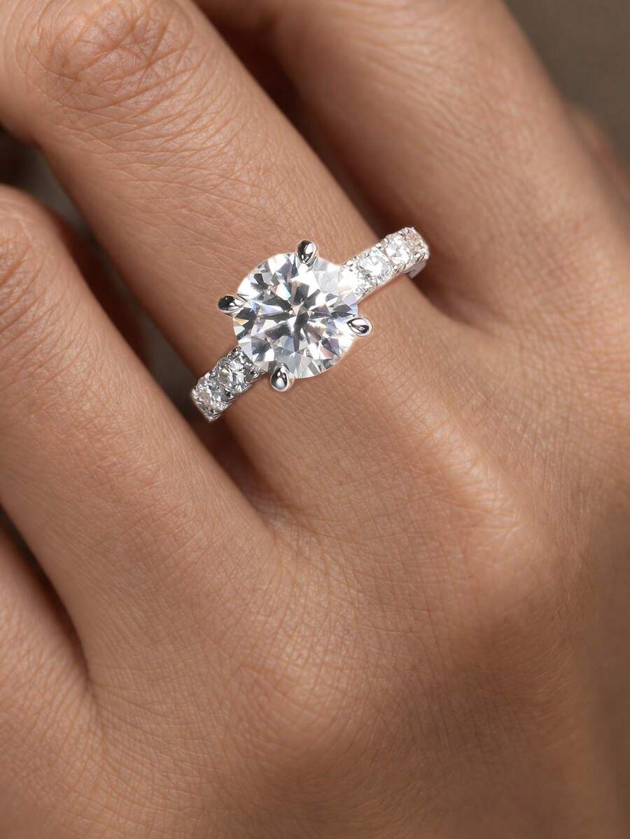 ANU JEWEL Laboratory-Created Moissanite Decor Silver Ring Wedding Engagement Bridal Jewelry