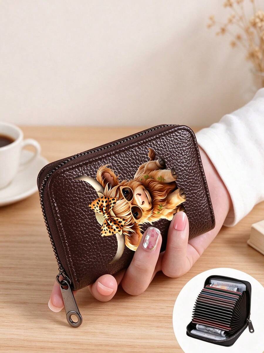 Men's Wallet, Highland Cow Pattern, Multifunctional Card Bag, Coin Purse, Credit Card Holder, Mini Wallet, For Valentine's Day, Christmas - Multicolor - View 1