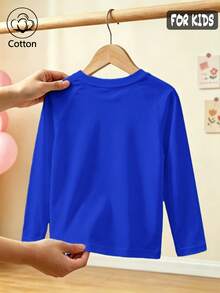 Girls' Cute Printed Patch Sleeve Crew Neck Long Sleeve Casual Sports T-Shirt - Blue - View 2