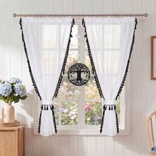 FLYINGCURTAINS Tassel Edge White Sheer Window Curtains, Rod Pocket Light Filtering Drapes With Tiebacks For Kitchen Bedroom - Multicolor - View 8