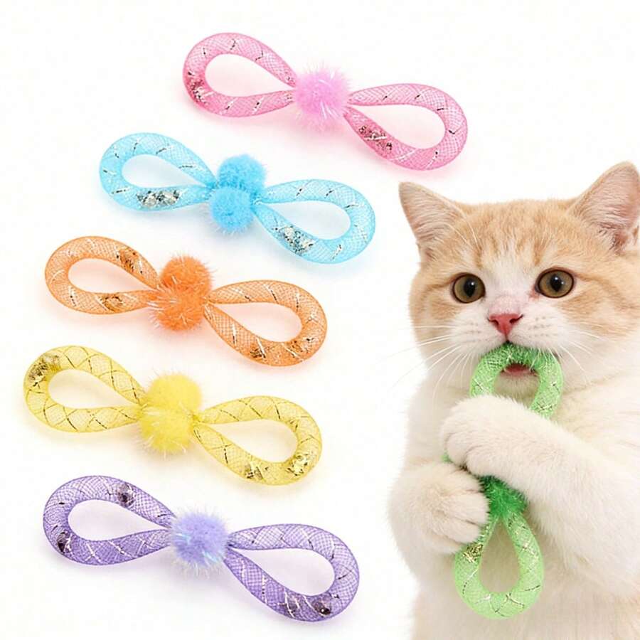 Colorful Soft Tube Cat Toy With Bell And Bow, Interactive Self-Entertainment Toy To Relieve Pet Boredom - Multicolor - View 1